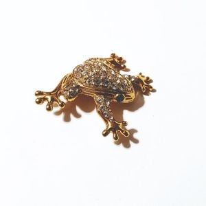 Swarovski Crystals Goldtone Frog Brooch